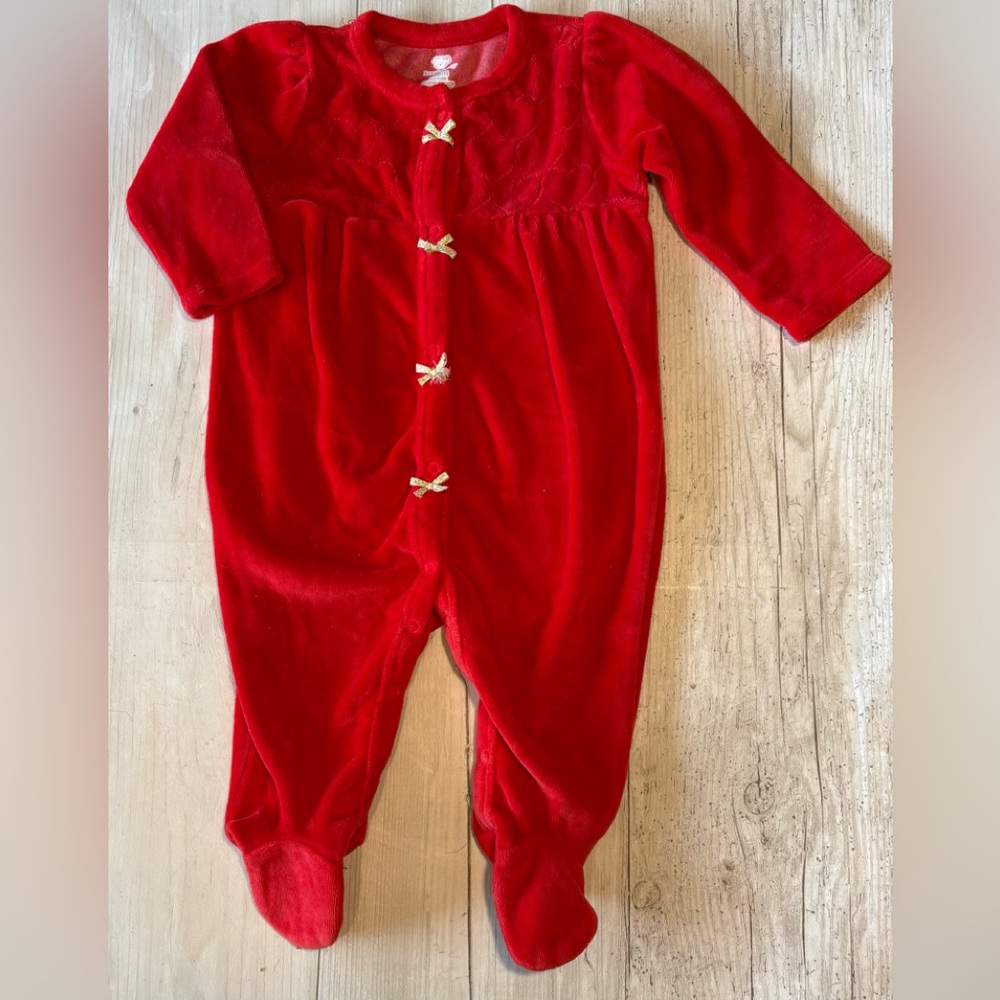 6/$20 Koala Kids Red Velour Footie 3-6M